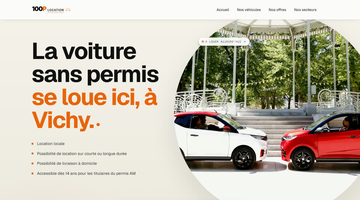 Page d'accueil du site 100P Location