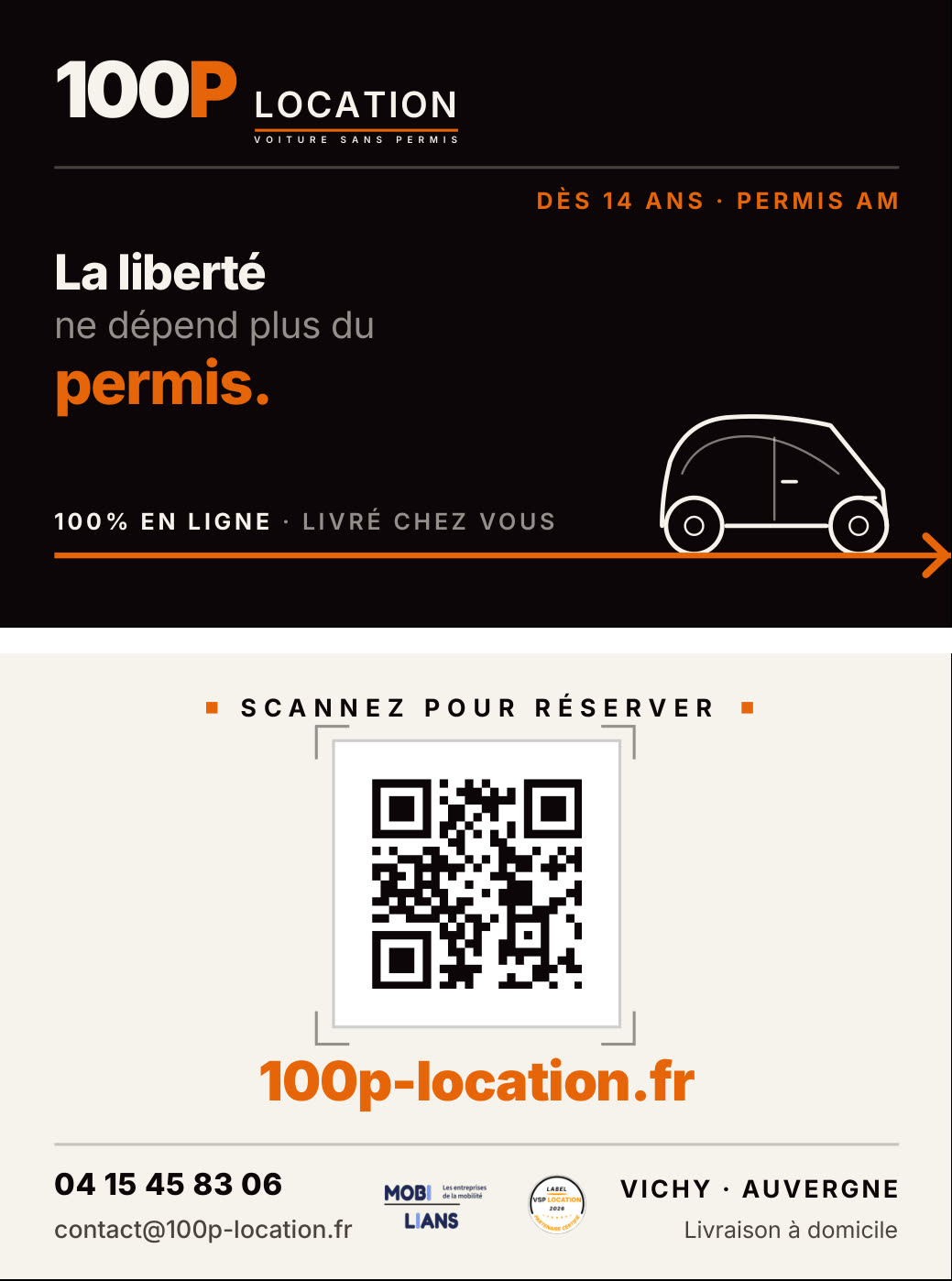Carte de visite 100P Location, recto et verso