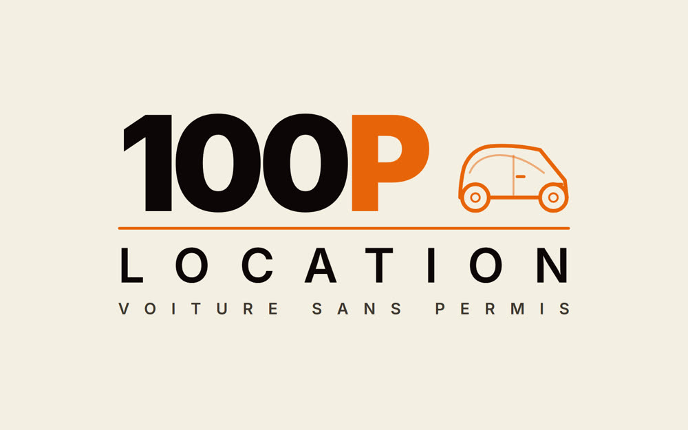 Logo 100P Location, version signature sur fond crème
