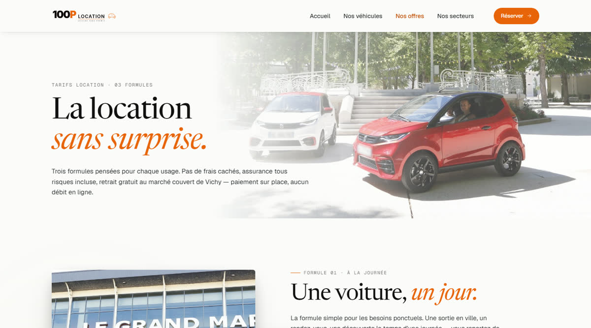 Page grille tarifaire du site 100P Location