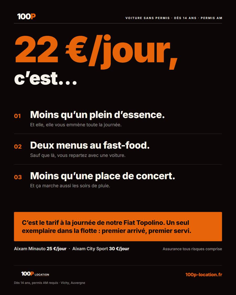Visuel réseaux sociaux sur le tarif à la journée 100P Location